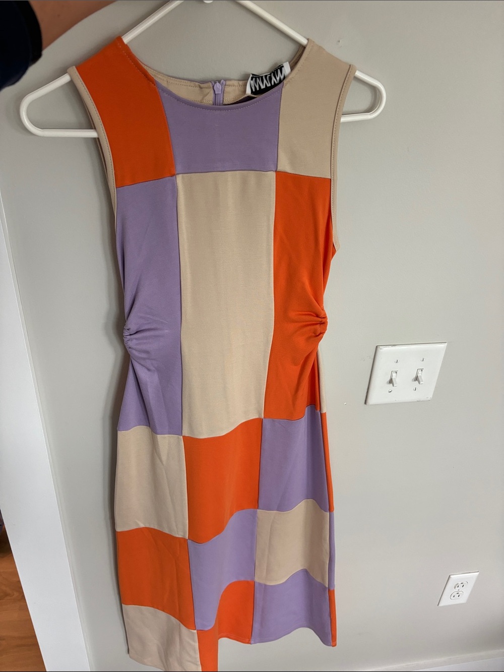 Sleeveless Colorblock Midi Dress in Orange, Lavender & Cream